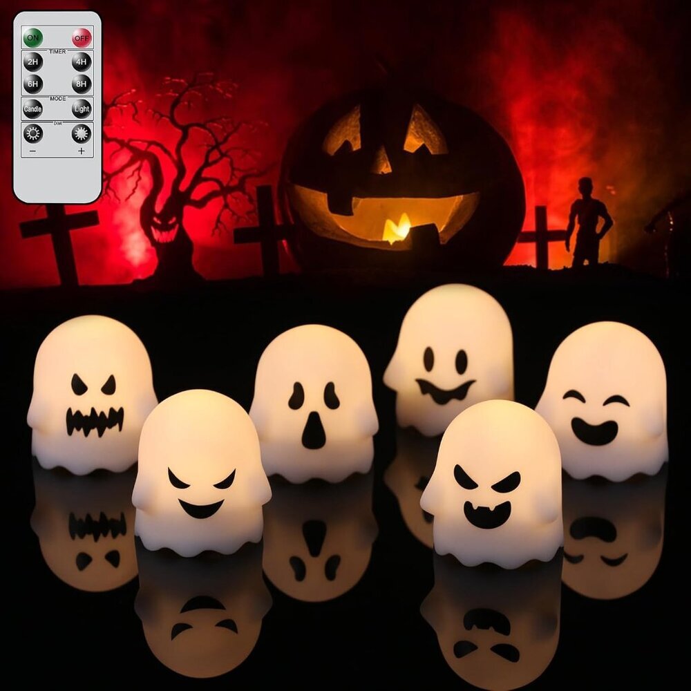 Halloween Ghost Lights Flameless Candles Battery Operated with Remote and Timer